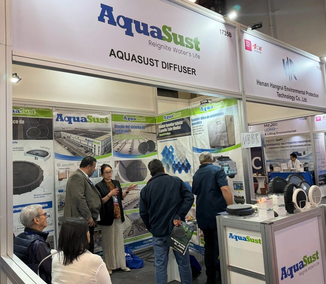AquaSust booth at Aquatech Mexico 2026 demonstrating MBBR wastewater treatment technology AquaSust booth at Aquatech Mexico 2026 demonstrating MBBR wastewater treatment technology